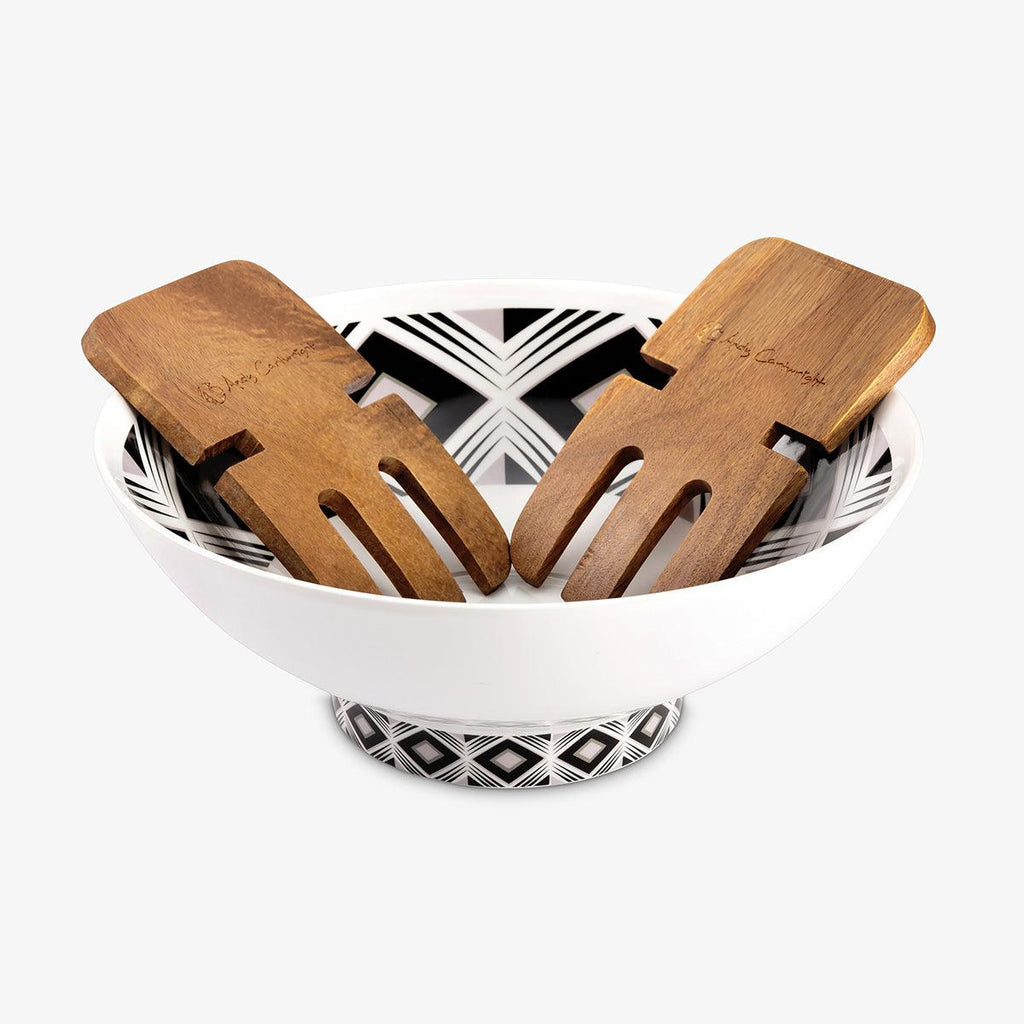 Geo Salad Bowl and Afrique Salad Claws set in Colour Gift Box Andy C