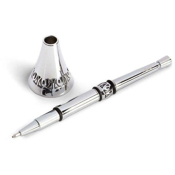 Tribal Vuvuzela Pen by Andy Cartwright with Black Ink showcasing chrome design and vuvuzela cap.