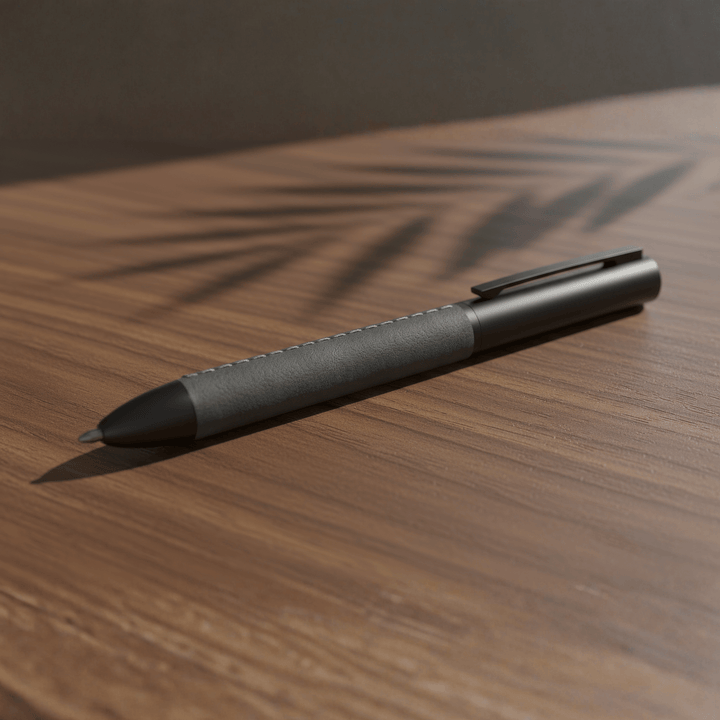 Sengetti Cowskine Ball Pen resting on a wooden surface with shadows, part of Andy Cartwright Collection.