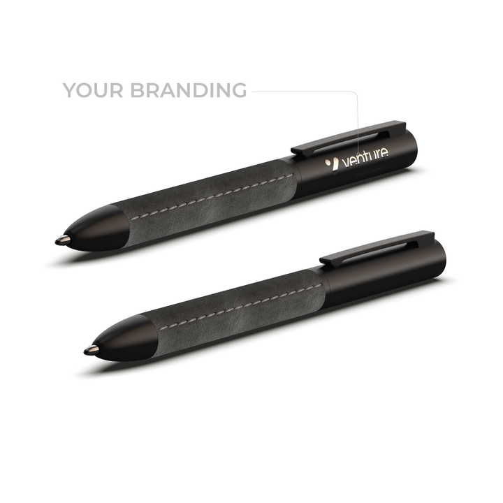 Sengetti Cowskine Ball Pen from the Andy Cartwright Collection with stitched leatherette grip and matte black finish.