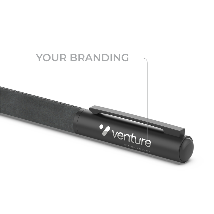 Sengetti Cowskine Ball Pen with branding option on the sleek matte black barrel from Andy Cartwright Collection.