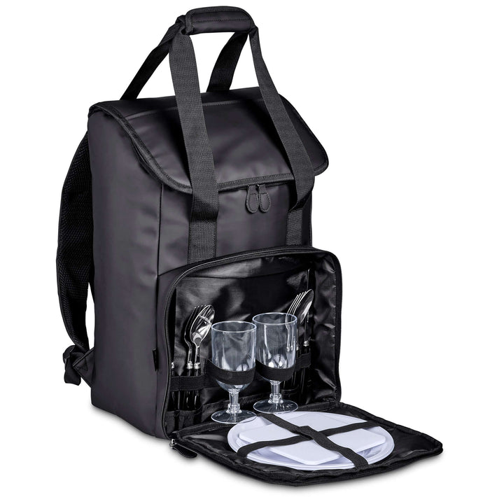 20L waterproof insulated cooler backpack with plates and cutlery - black