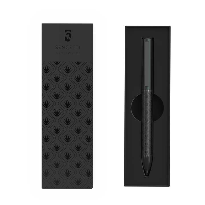 Sengetti Protea Signature Ball Pen in a sleek black packaging showcasing Protea motif design.