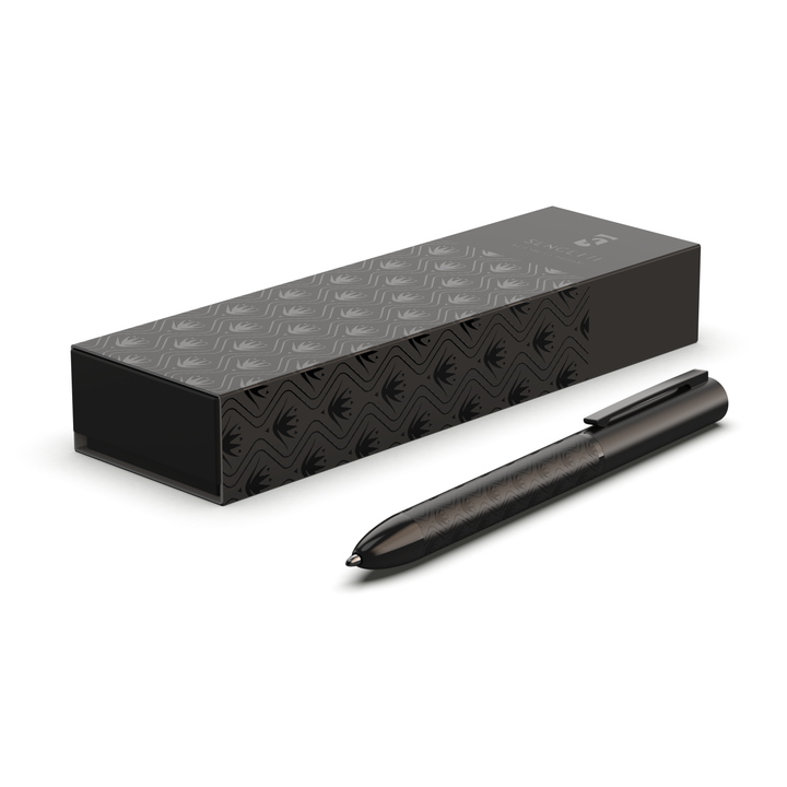 Sengetti Protea Signature Ball Pen next to its packaging, showcasing refined design and South African inspired details.