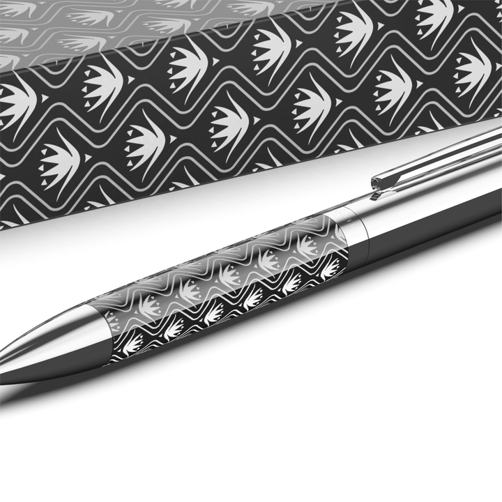 Sengetti Protea Heritage Ball Pen – Andy Cartwright Collection featuring detailed Protea pattern and chrome-plated brass finish.