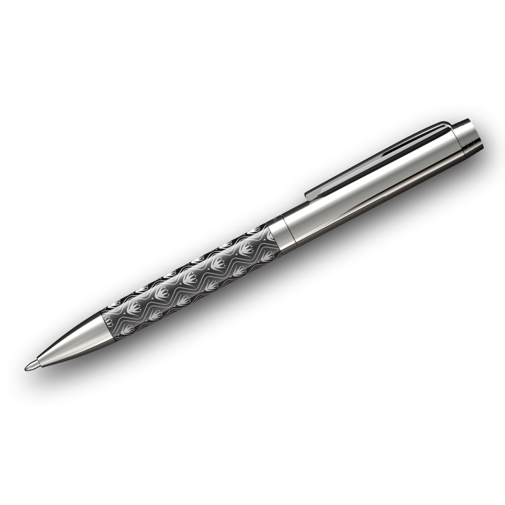 Sengetti Protea Heritage Ball Pen - Andy Cartwright Collection with chrome-plated brass and intricate Protea pattern.