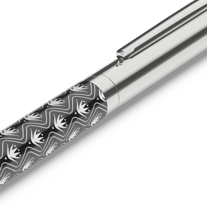 Sengetti Protea Heritage Ball Pen, chrome-plated with fine Protea pattern, from the Andy Cartwright Collection.