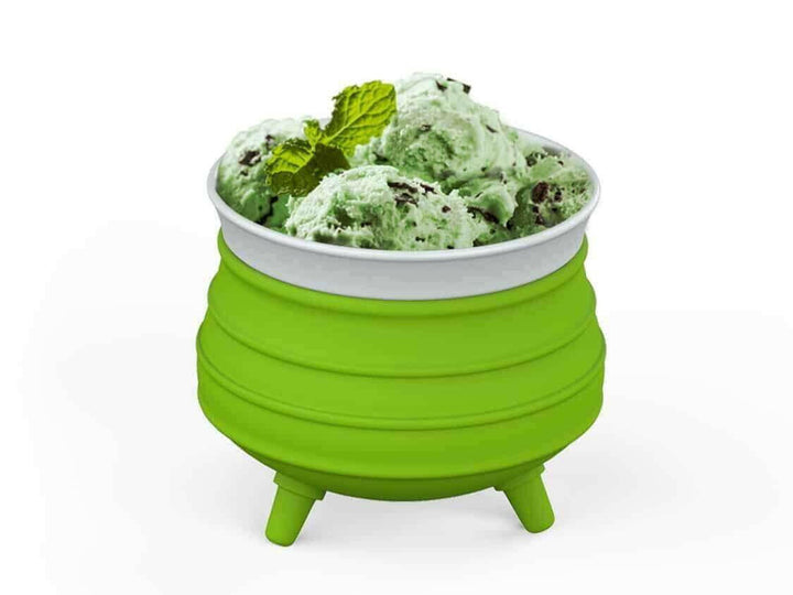 Medium Potjie Pot Lime Green by Andy Cartwright filled with mint chocolate chip ice cream.