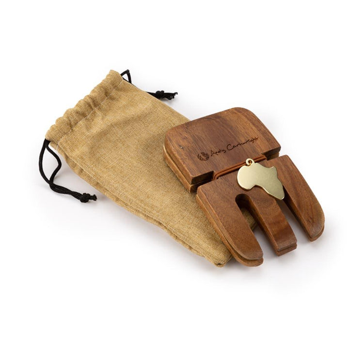 Afrique Salad Claws in Natural wood 2pc in Linen Bag - Andy Cartwright.